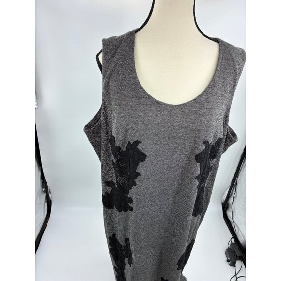 Catherines Womens Midi Dress Size 2X Gray Black Floral Sleeveless Plus Size - Picture 2 of 7